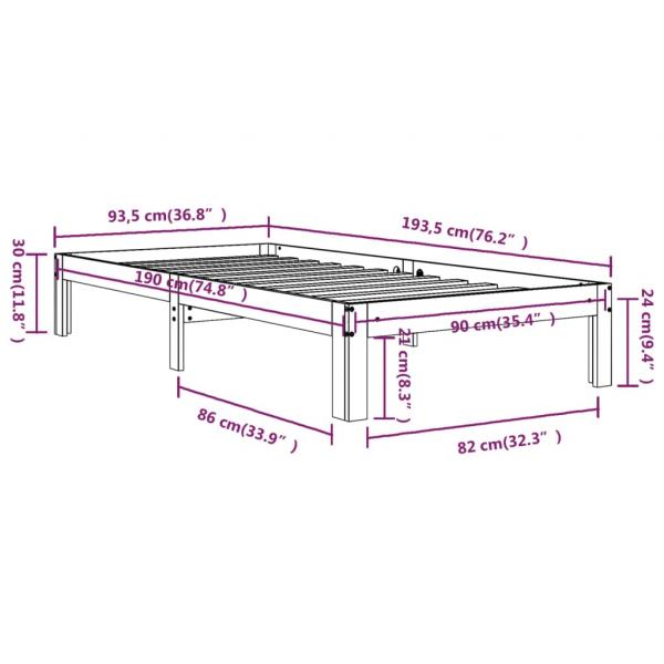 Massivholzbett 90x190 cm