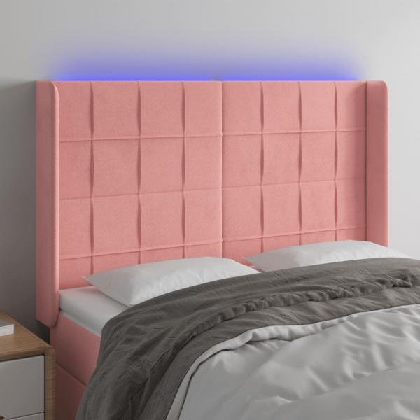 ARDEBO.de - LED Kopfteil Rosa 147x16x118/128 cm Samt