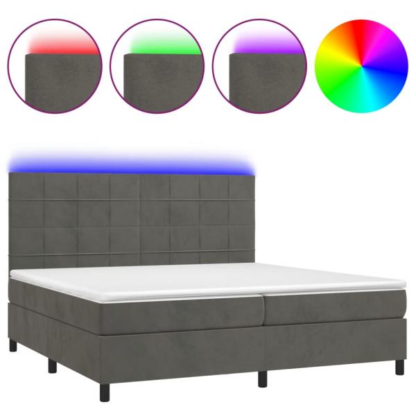 Boxspringbett mit Matratze & LED Dunkelgrau 200x200 cm Samt