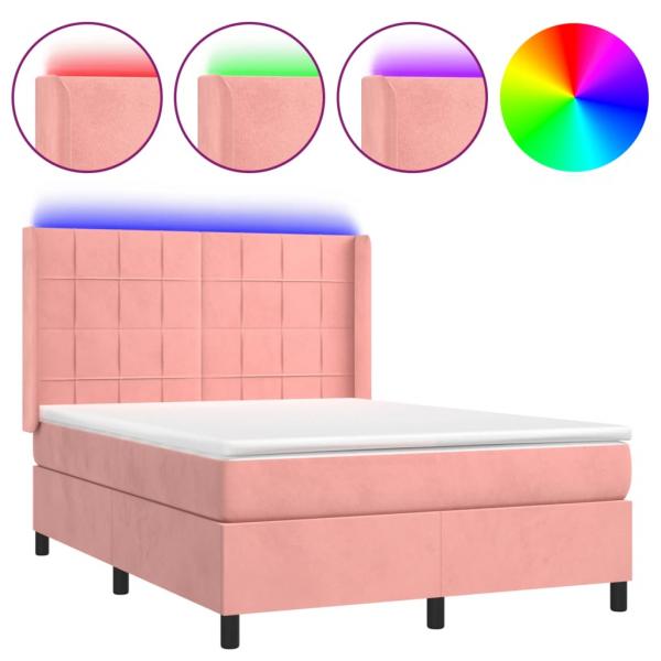 Boxspringbett mit Matratze & LED Rosa 140x200 cm Samt