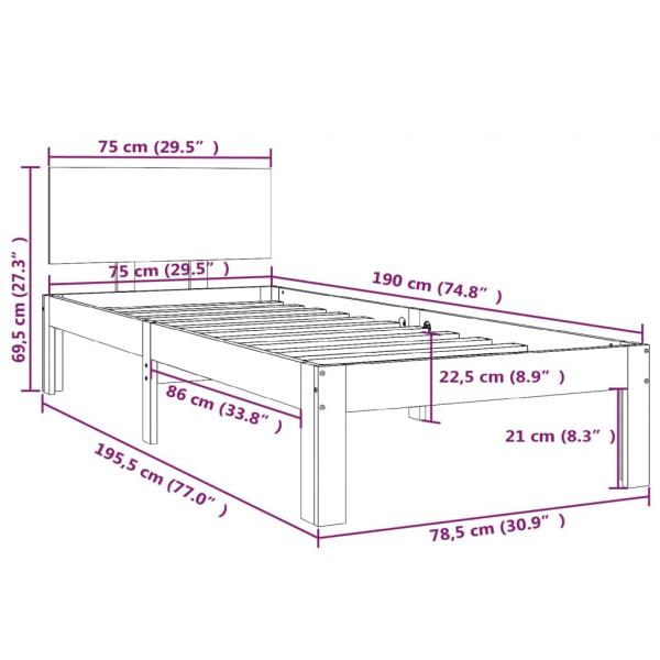 Massivholzbett Weiß 75x190 cm