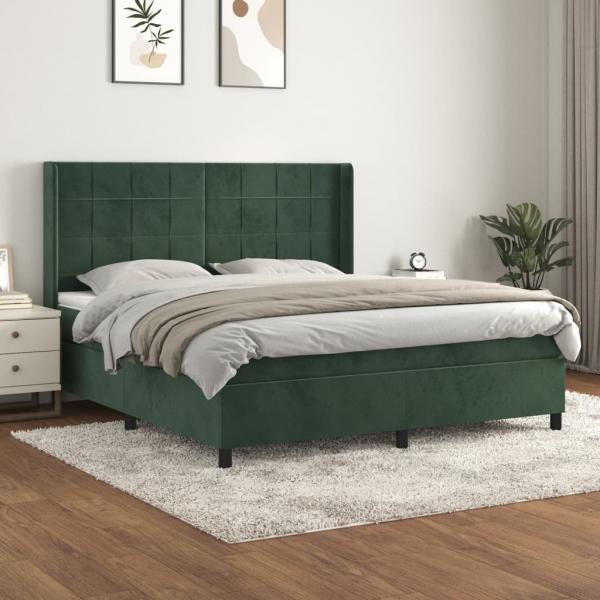 ARDEBO.de - Boxspringbett mit Matratze Dunkelgrün 180x200 cm Samt