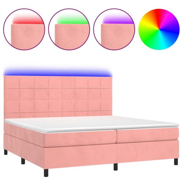 Boxspringbett mit Matratze & LED Rosa 200x200 cm Samt