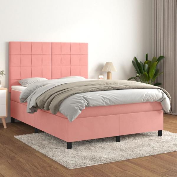 ARDEBO.de - Boxspringbett mit Matratze Rosa 140x190 cm Samt