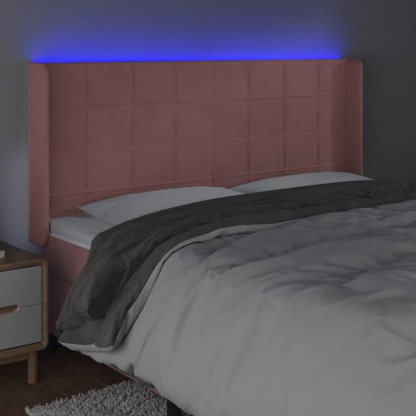 LED Kopfteil Rosa 163x16x118/128 cm Samt