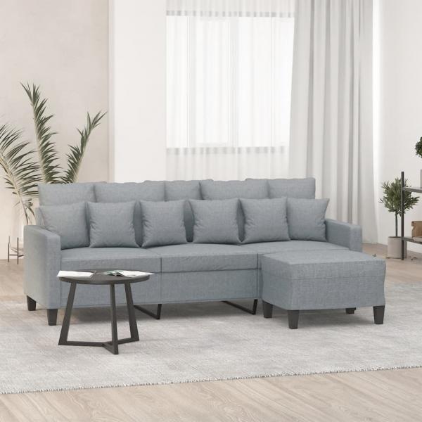 ARDEBO.de - 3-Sitzer-Sofa mit Hocker Hellgrau 180 cm Stoff