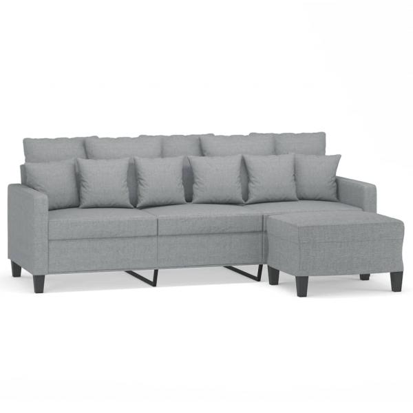 3-Sitzer-Sofa mit Hocker Hellgrau 180 cm Stoff