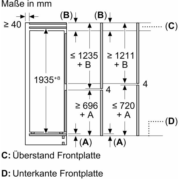 Neff KB7962FE0 N 50 Einbau Kühl-Gefrierkombination, 70,8 cm breit, 383L, NoFrost, Festtürtechnik, LED Beleuchtung, Home Connect