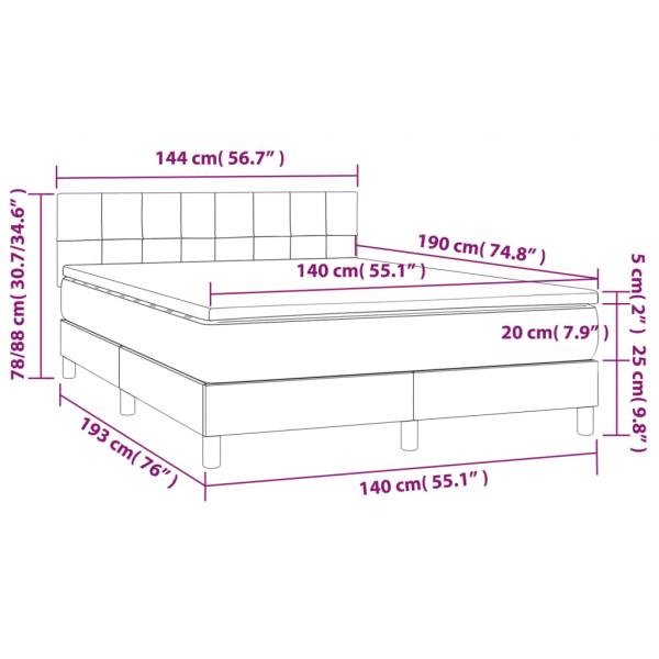 Boxspringbett mit Matratze & LED Hellgrau 140x190 cm Samt