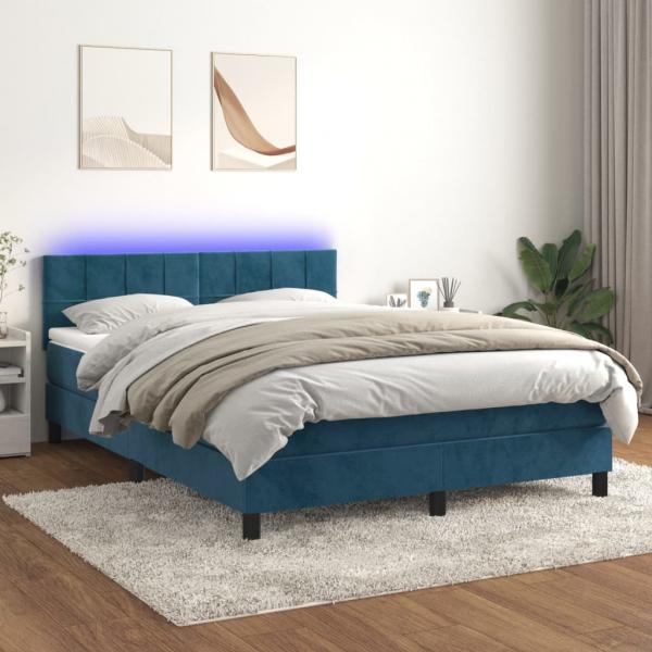 ARDEBO.de - Boxspringbett mit Matratze & LED Dunkelblau 140x200 cm Samt