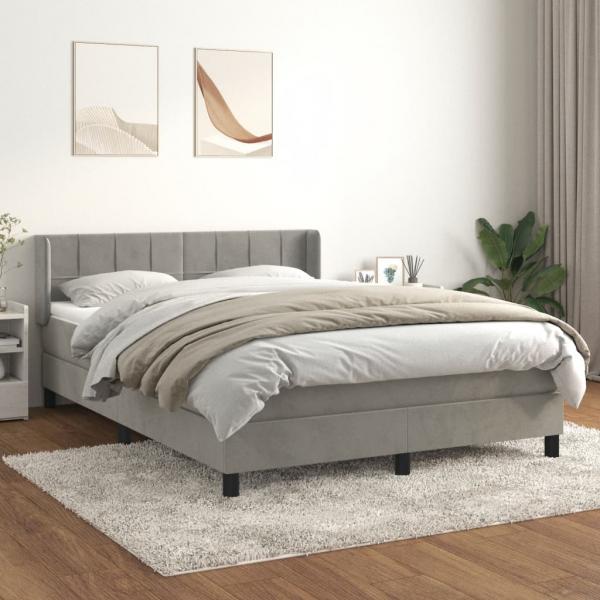 ARDEBO.de - Boxspringbett mit Matratze Hellgrau 140x200 cm Samt