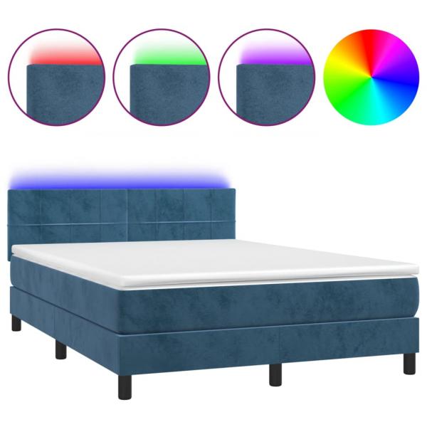 Boxspringbett mit Matratze & LED Dunkelblau 140x190 cm Samt