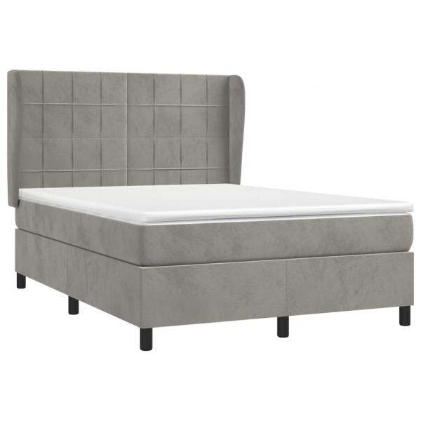 Boxspringbett mit Matratze Hellgrau 140x200 cm Samt