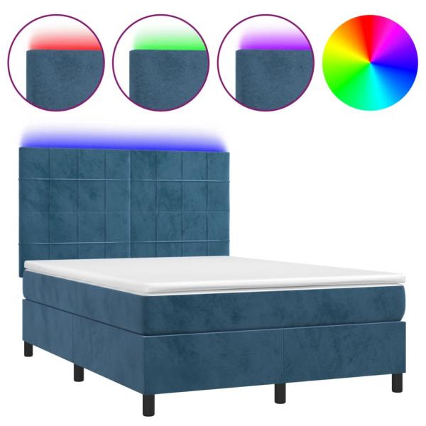 Boxspringbett mit Matratze & LED Dunkelblau 140x190 cm Samt