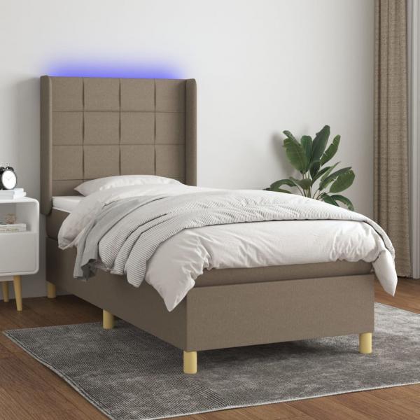 ARDEBO.de - Boxspringbett mit Matratze & LED Taupe 90x200 cm Stoff