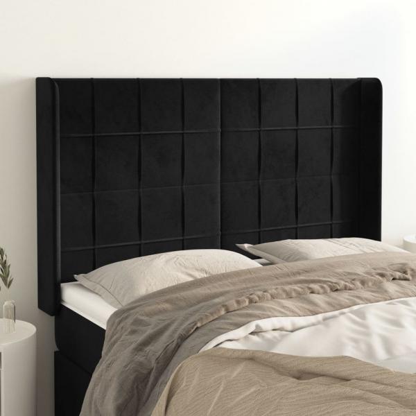 ARDEBO.de - Kopfteil mit Ohren Schwarz 147x16x118/128 cm Samt