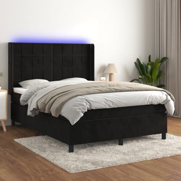 ARDEBO.de - Boxspringbett mit Matratze & LED Schwarz 140x190 cm Samt