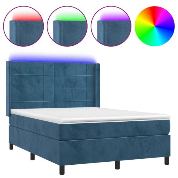 Boxspringbett mit Matratze & LED Dunkelblau 140x190 cm Samt