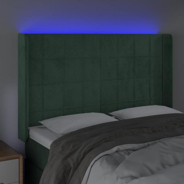 LED Kopfteil Dunkelgrün 147x16x118/128 cm Samt