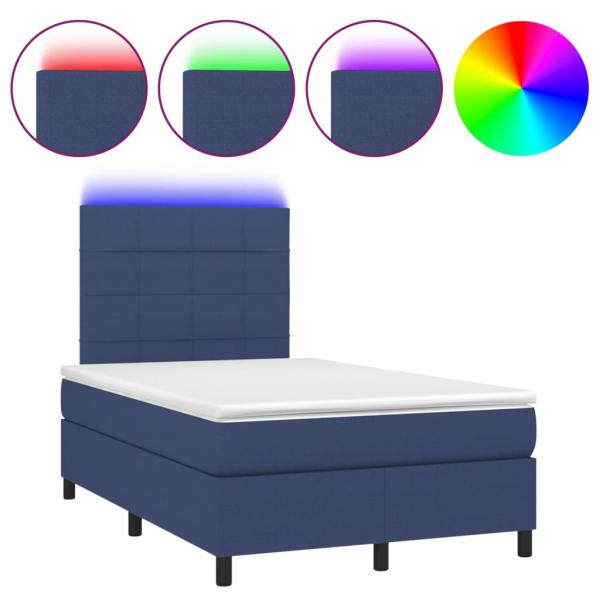 Boxspringbett mit Matratze & LED Blau 120x200 cm Stoff