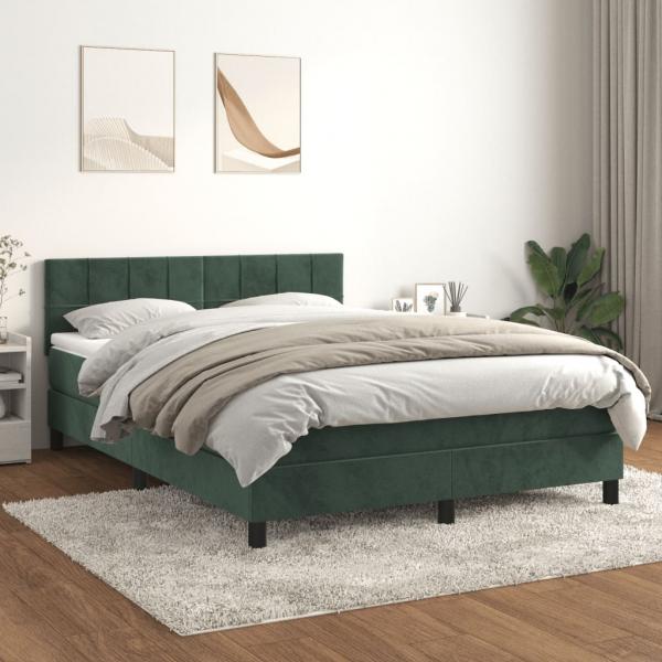 ARDEBO.de - Boxspringbett mit Matratze Dunkelgrün 140x200 cm Samt