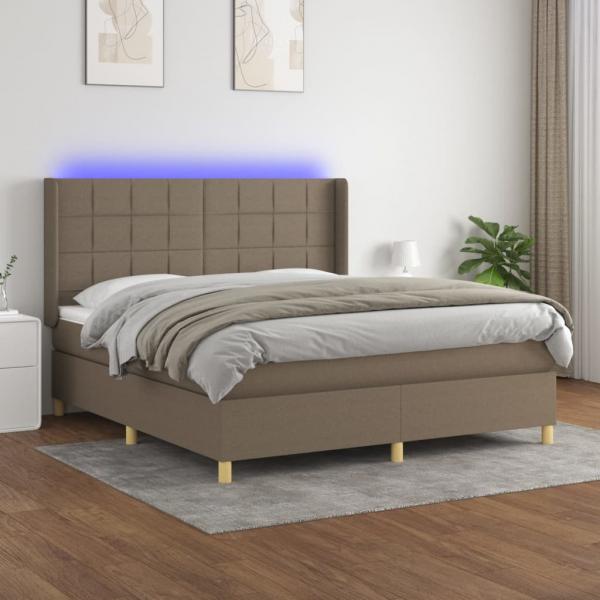 ARDEBO.de - Boxspringbett mit Matratze & LED Taupe 160x200 cm Stoff