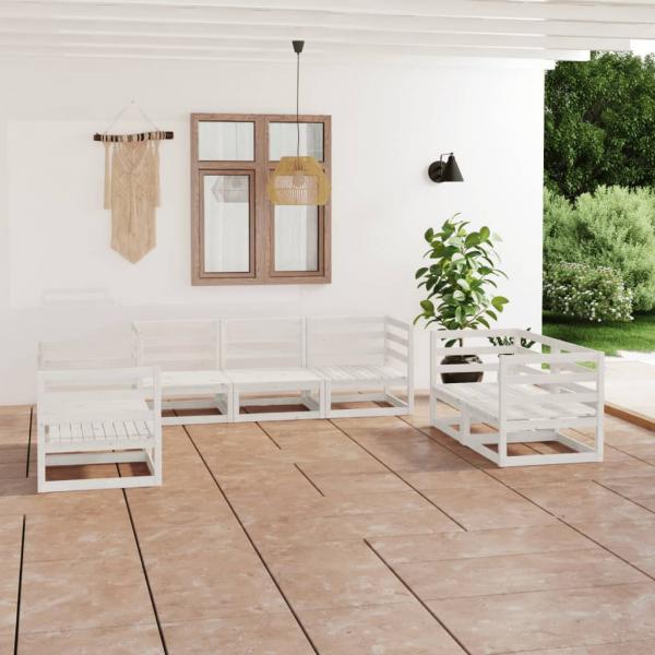 ARDEBO.de - 7-tlg. Garten-Lounge-Set Weiß Massivholz Kiefer