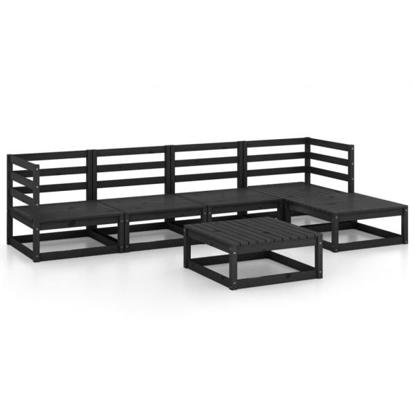 6-tlg. Garten-Lounge-Set Schwarz Massivholz Kiefer