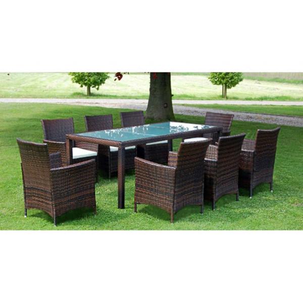 ARDEBO.de - 9-tlg. Garten-Essgruppe mit Auflagen Poly Rattan Braun