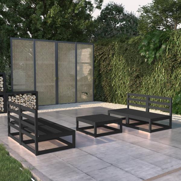 ARDEBO.de - 5-tlg. Garten-Lounge-Set Schwarz Massivholz Kiefer