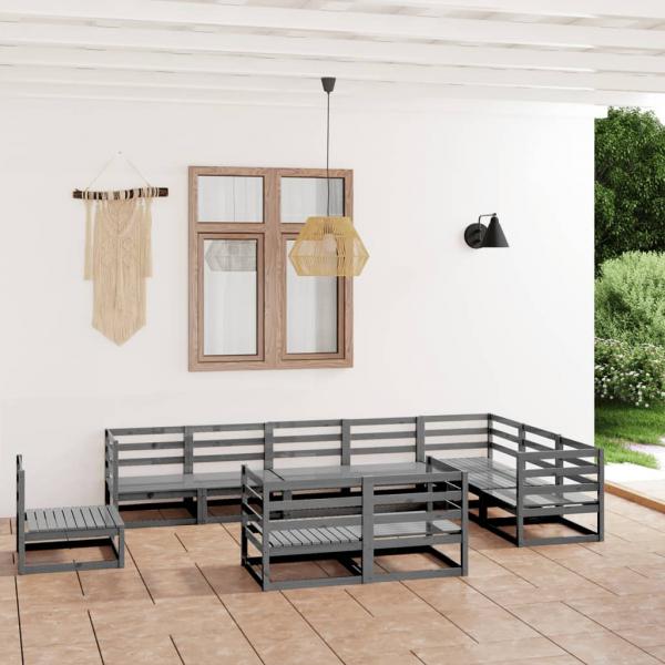 ARDEBO.de - 10-tlg. Garten-Lounge-Set Grau Kiefer Massivholz