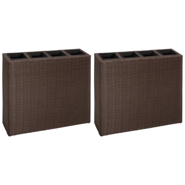 ARDEBO.de - Garten-Hochbeet mit 4 Töpfen 2 Stk. Poly Rattan Braun