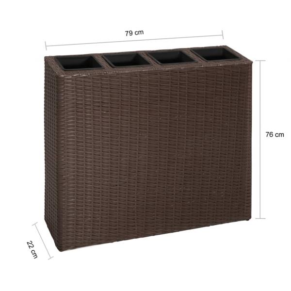 Garten-Hochbeet mit 4 Töpfen 2 Stk. Poly Rattan Braun