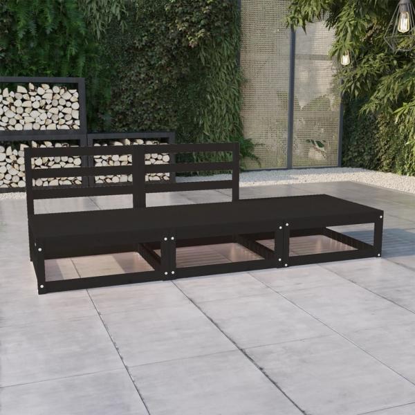 ARDEBO.de - 3-tlg. Garten-Lounge-Set Schwarz Massivholz Kiefer