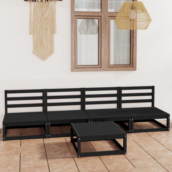 ARDEBO.de - 5-tlg. Garten-Lounge-Set Schwarz Massivholz Kiefer