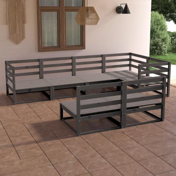 ARDEBO.de - 7-tlg. Garten-Lounge-Set Grau Massivholz Kiefer