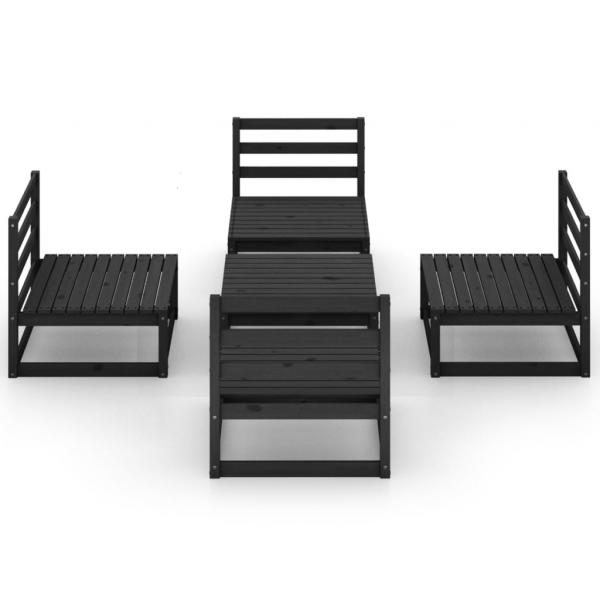 5-tlg. Garten-Lounge-Set Schwarz Massivholz Kiefer