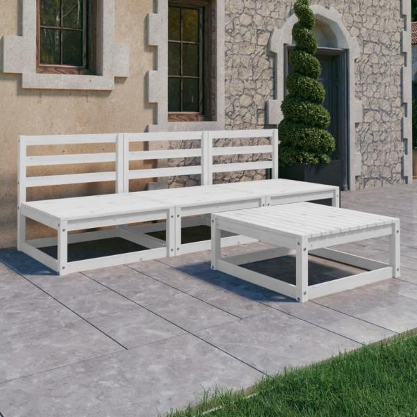 ARDEBO.de - 4-tlg. Garten-Lounge-Set Weiß Massivholz Kiefer