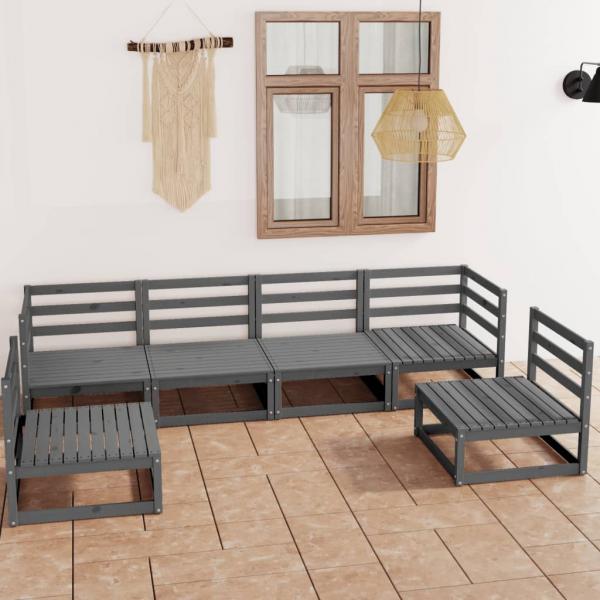 ARDEBO.de - 6-tlg. Garten-Lounge-Set Grau Massivholz Kiefer