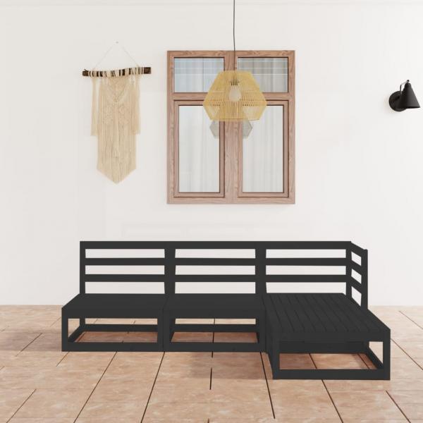 ARDEBO.de - 4-tlg. Garten-Lounge-Set Schwarz Massivholz Kiefer