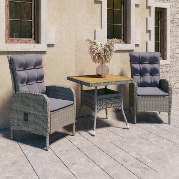 ARDEBO.de - 3-tlg. Garten-Essgruppe Poly Rattan und Akazienholz Grau