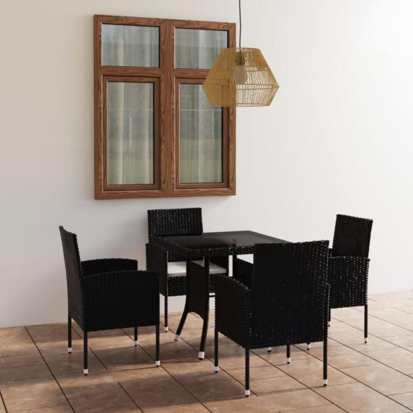 ARDEBO.de - 5-tlg. Garten-Essgruppe Poly Rattan Schwarz