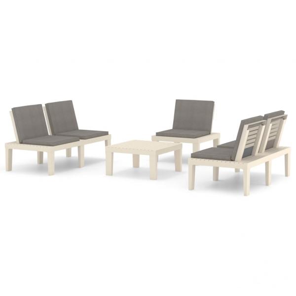 4-tlg. Garten-Lounge-Set mit Kissen Kunststoff Weiß