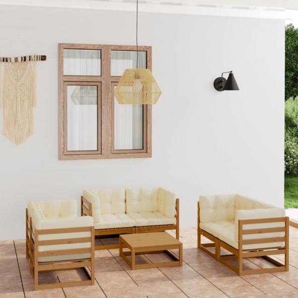 ARDEBO.de - 7-tlg. Garten-Lounge-Set mit Kissen Kiefer Massivholz