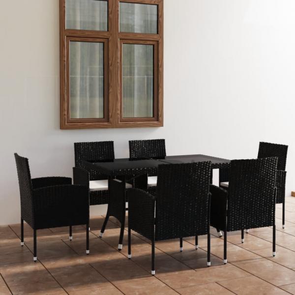 ARDEBO.de - 7-tlg. Garten-Essgruppe Poly Rattan Schwarz