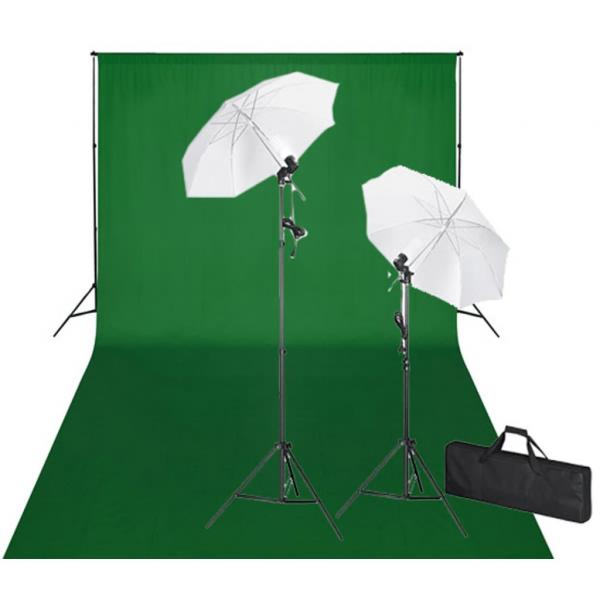 ARDEBO.de - Fotostudio-Set mit Grünem Hintergrund 600×300 & Leuchten 