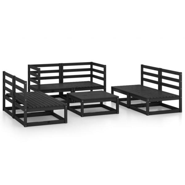 7-tlg. Garten-Lounge-Set Schwarz Massivholz Kiefer