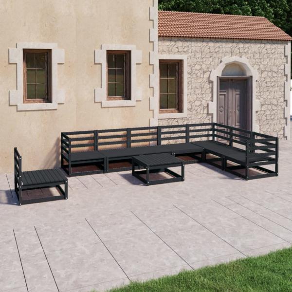 ARDEBO.de - 9-tlg. Garten-Lounge-Set Schwarz Massivholz Kiefer