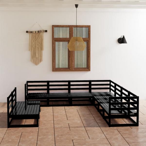 ARDEBO.de - 9-tlg. Garten-Lounge-Set Schwarz Massivholz Kiefer