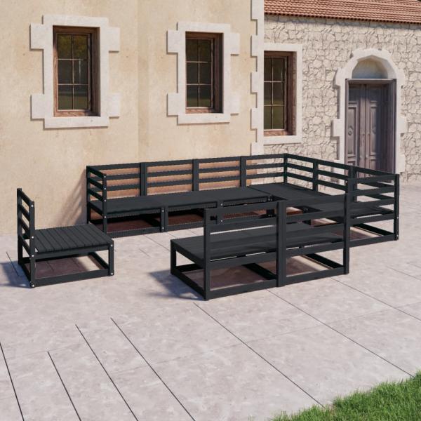 ARDEBO.de - 9-tlg. Garten-Lounge-Set Schwarz Massivholz Kiefer